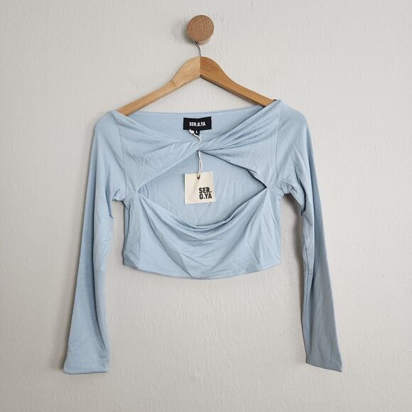 SER.O.YA Retrofete Revolve Ellis Cut Out Crop Top Blue Gray L NWT - Picture 4 of 8